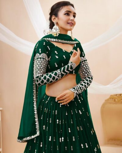 KEDARFAB Women's Georgette Mirror Embroidery Semi-Stitched Lehenga Choli For Women | Designer | Stylish | Wedding Lehenga For Women (Nova) - Image 5