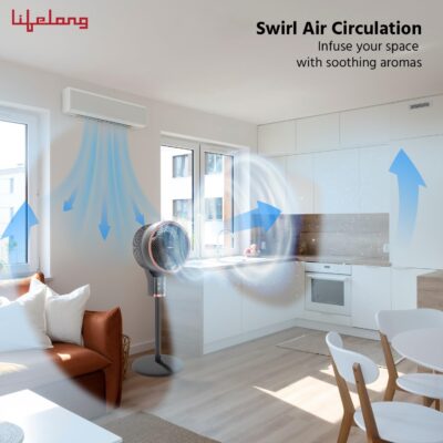 Lifelong Tower Air Circulator with Vertical & Horizontal Swing, Adjustable Height, Touch Panel, 3 Speeds Noiseless Fan with Remote & Aroma Feature for Home, Air Circulator, Pedestal Fan (LLPF16R) - Image 3