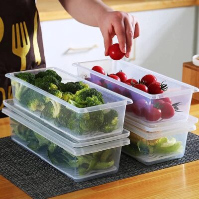 Xiran 6 Fridge Storage Boxes Fridge Organizer with Removable Drain Plate and Lid Stackable Fridge Storage Containers Plastic Freezer Storage Containers for Fish, Meat, Vegetables, Fruits(1500ML) - Image 7