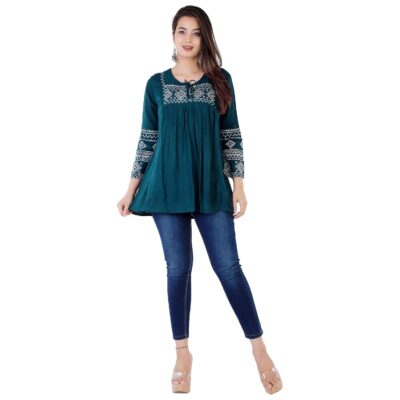 Shiva Fab Women's Rayon Embroidered Regular Fit Top with Half Sleeves for Office Wear Casual Wear Top for Women Girls Tops Dresses Kurti for Ladies Girls Kurta - Image 4