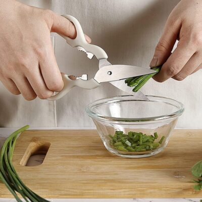 Mirramor Stainless Steel 6-Piece Kitchen Gadgets Set, Kitchen Scissors, Kitchen Utensils Set with Holder, Paring Knife, Whisk, Bottle Opener, Peeler- Anti-Slip Handle, Decorative Base, White - Image 3