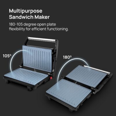 Wipro Elato BS202 1000 Watt Ceramic Grill Sandwich Maker, Scratch Resistant, 180° Open Sandwich Griller, Auto Cutoff, Non Toxic BPA, PTFE & PFOA Free, 2 Year Warranty, Regular Bread Size for 2 Slices - Image 3