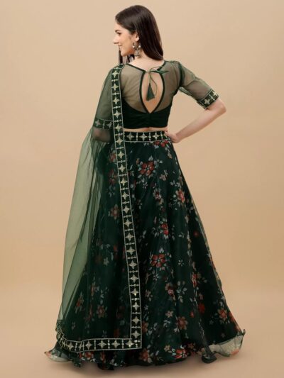 Suppar Sleave Women's Ethnic Wear Floral Digital Printed Organza zari Sequin Work Semi-Stitched Lehenga Choli With Dupatta - Image 2