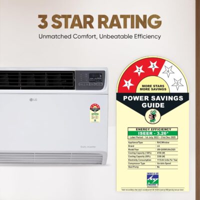 LG 1.5 Ton 3 Star DUAL Inverter Window AC (Copper, Convertible 4-in-1 cooling, 4 Way Air Swing, HD Filter, UW-Q18WUXA, White) - Image 3