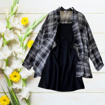 ROYALICA Women Black and White Colour Collared Checked Shirt with Heavy Black Inner - Image 7