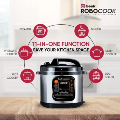 Geek Robocook Zeta 11-in-1 Automatic Electric Pressure Cooker 6 L | 1 Year Warranty | 13 Indian Preset Menu, Instant Electric Cooker Pot, Multipurpose Electric Rice Cooker (Stainless Steel, 6 Litre) - Image 2