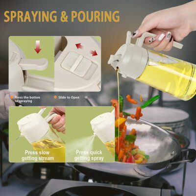 Kettlekane 500ml 2 in 1 Olive Oil Sprayer and Oil Dispenser Bottle for Kitchen, Glass Oil Bottle with Premium Nozzle, Oil Sprayer for Air Fryer, Salad,BBQ,Roasting (Multi Color) (Pack of 1) - Image 5