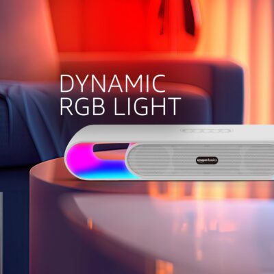 amazon basics SB18R 18W Bluetooth Soundbar with 2000 mAh Battery | 2X Bass | Up to 8 hrs of Playback | RGB LED Lights | Bluetooth 5.3, Aux & USB Connectivity (White) - Image 5