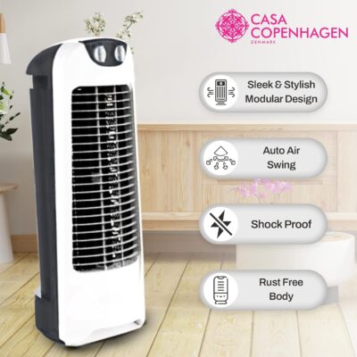 Casa Copenhagen, Tower Fan with 25 Feet Air Delivery, 4 Way Air Flow, High Speed, Anti Rust Body - Super Premium - White/Black - Image 3