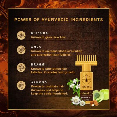 Indulekha Bringha Ayurvedic Hair Oil 100 ml|| Hair Fall Control and Hair Growth with Bringharaj & Coconut Oil - Comb Applicator Bottle for Men & Women - Image 5