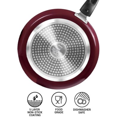 Milton Pro Cook Kitchen Jewel Set of 5, Peach (Fry pan 24 cm/1.6 litres; Kadhai 24 cm/2.5 litres with Glass lid; Tawa 25 cm) | Induction | Hot Plate | Flame Safe - Image 4