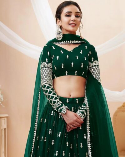 KEDARFAB Women's Georgette Mirror Embroidery Semi-Stitched Lehenga Choli For Women | Designer | Stylish | Wedding Lehenga For Women (Nova) - Image 4
