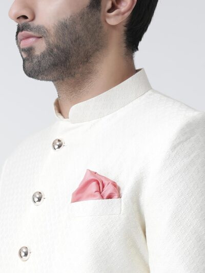 KISAH Men Self-Design Sherwani Set Indo-Western, Full Sleaves, Knee Length, Straight, Regular Fit, Mandarin Collar Ethnic Casual wear - Image 4