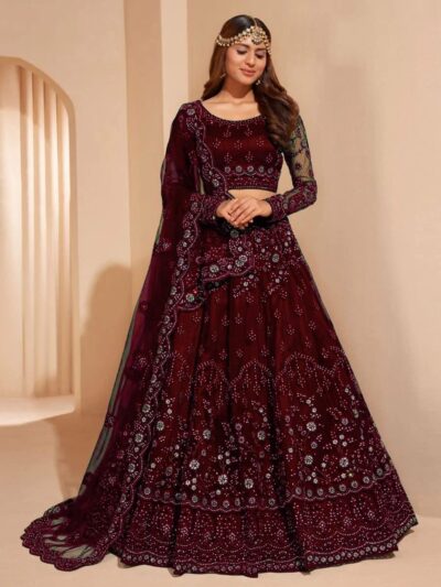 RUKHA FAB Embroidered Semi Stitched Women's Net Chain Stitch Lehenga Choli And Dupatta Set (Free Size) - Image 4
