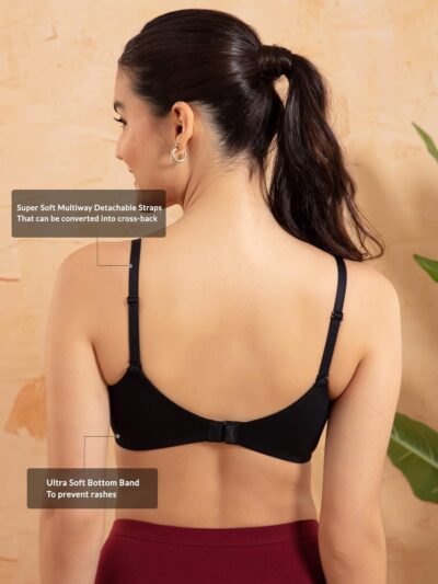 NYKD by Nykaa Breathe Cotton All Day Comfort Padded Non Wired T-Shirt Bra Nyb198 Black (32B) - Image 4