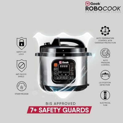 Geek Robocook Zeta 11-in-1 Automatic Electric Pressure Cooker 6 L | 1 Year Warranty | 13 Indian Preset Menu, Instant Electric Cooker Pot, Multipurpose Electric Rice Cooker (Stainless Steel, 6 Litre) - Image 5
