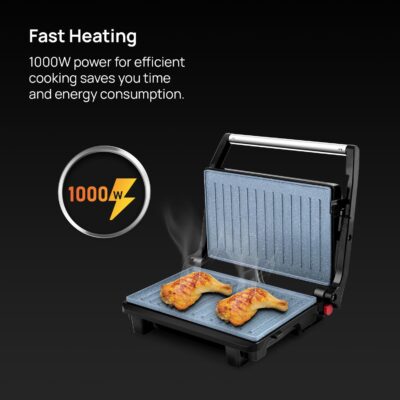 Wipro Elato BS202 1000 Watt Ceramic Grill Sandwich Maker, Scratch Resistant, 180° Open Sandwich Griller, Auto Cutoff, Non Toxic BPA, PTFE & PFOA Free, 2 Year Warranty, Regular Bread Size for 2 Slices - Image 5