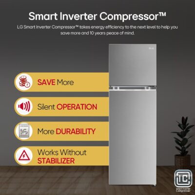LG 272 L 3 Star Frost-Free Smart Inverter Compressor Double Door Refrigerator (GL-S312SPZX, Shiny Steel, Convertible & Multi Air Flow Cooling) - Image 10