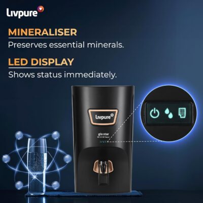 Livpure Glo Star Copper Water Purifier | Free Standard Installation | 8 Stage Advanced Purification | RO+UV+UF Copper | Mineraliser | In Tank UV Sterilisation | 7L Storage Capacity | Black - Image 3