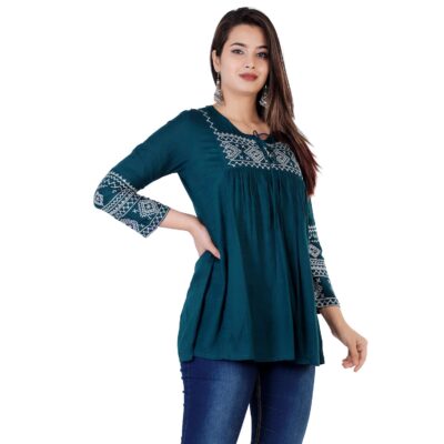 Shiva Fab Women's Rayon Embroidered Regular Fit Top with Half Sleeves for Office Wear Casual Wear Top for Women Girls Tops Dresses Kurti for Ladies Girls Kurta - Image 3