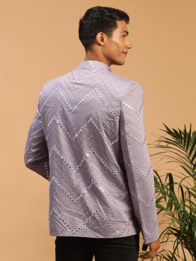 VASTRAMAY Mirror Work Embellished Viscose Jodhpuri Coat for Men – Stylish Ethnic Wear for Weddings & Special Occasions - Image 3