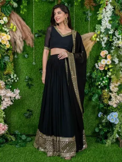 KEDARFAB Women's Georgette Embroidered Lehenga Choli Set | Stylish | Lehenga For Women (Black Eid) - Image 2