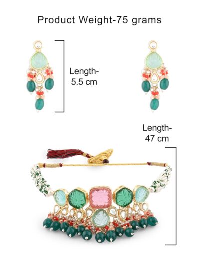 ZAVERI PEARLS Multicolor Stones & Beads Multistrand Beaded Kundan Choker Necklace Earring & Ring Set For Women-ZPFK15095 - Image 5
