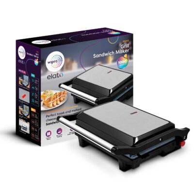 Wipro Elato BS202 1000 Watt Ceramic Grill Sandwich Maker, Scratch Resistant, 180° Open Sandwich Griller, Auto Cutoff, Non Toxic BPA, PTFE & PFOA Free, 2 Year Warranty, Regular Bread Size for 2 Slices - Image 9