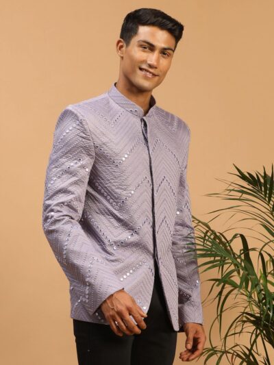 VASTRAMAY Mirror Work Embellished Viscose Jodhpuri Coat for Men – Stylish Ethnic Wear for Weddings & Special Occasions - Image 2
