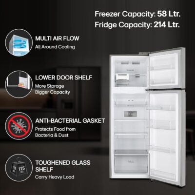 LG 272 L 3 Star Frost-Free Smart Inverter Compressor Double Door Refrigerator (GL-S312SPZX, Shiny Steel, Convertible & Multi Air Flow Cooling) - Image 3