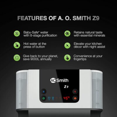 AO Smith Z9 Instant Hot+Normal Water Purifier for Home with MIN-TECH |Baby-Safe Water | 10L Storage | 8-Stage Purification |100% RO + SCMT (Silver Charged Membrane Tech) | 55% Water Savings - Image 2