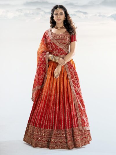 Shopgarb Women's Chinon Silk Embroidered Work Lehenga Choli With Dupatta (GS3194-Orange-wedding-bridal-latest-Semi-stich) - Image 4