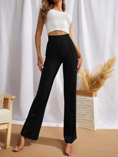 SWADESI STUFF Women's High-Waisted Pant Bell Bottom Trendy Retro-Chic Classic Fit Trousers - Perfect For Every Occasion - Image 4