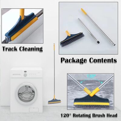 WAZDORF Bathroom Cleaning Brush with Wiper Tiles Cleaning Brush Floor Scrub Bathroom Brush with Long Handle 120° Rotate Bathroom Floor Cleaning Brush Home Kitchen Cleaning Mop… (2 in 1 Brush)… - Image 5