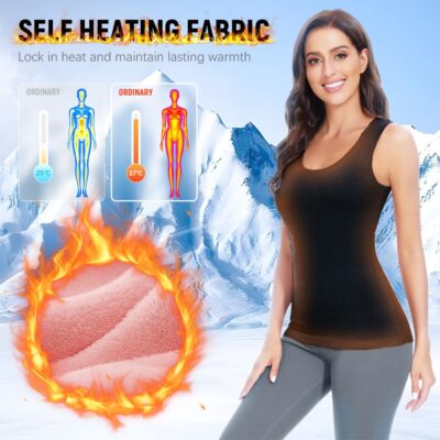 PALAY® Thermal Tank Top Womens Fleece Lined Underwear Tops Undershirt for Women Cotton Cami Warm Base Layer Vest Scoop Neck - Image 2