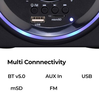 ZEBRONICS Pluto 2-2.1 Channel Desktop Speaker with 15 watts Output, Bluetooth 5.0, USB, mSD, FM, 3.5mm Jack Line Input, Inbuilt Volume Control, USB Powered, RGB Lights - Image 5