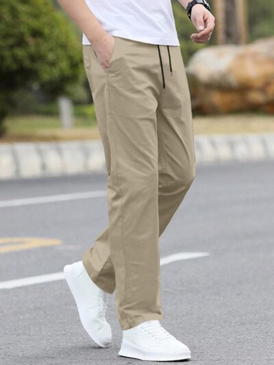Aahwan Solid Drawstring Relexed Fit Straight Leg Pants for Men's - Image 3