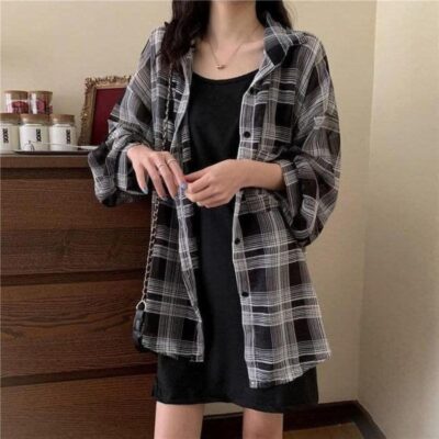 ROYALICA Women Black and White Colour Collared Checked Shirt with Heavy Black Inner - Image 3