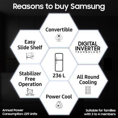 Samsung 236 L, 3 Star, Convertible, Digital Inverter with Display Frost Free Double Door Refrigerator (RT28C3733S8/HL, Silver, Elegant Inox) - Image 2