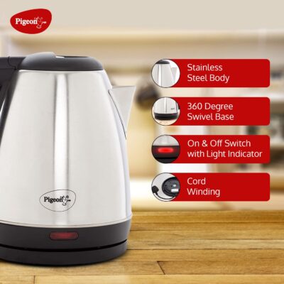 Pigeon by Stovekraft Amaze Plus Electric Kettle (14289) with Stainless Steel Body, 1.5 litre, used for boiling Water, making tea and coffee, instant noodles, soup etc. (Silver) - Image 3