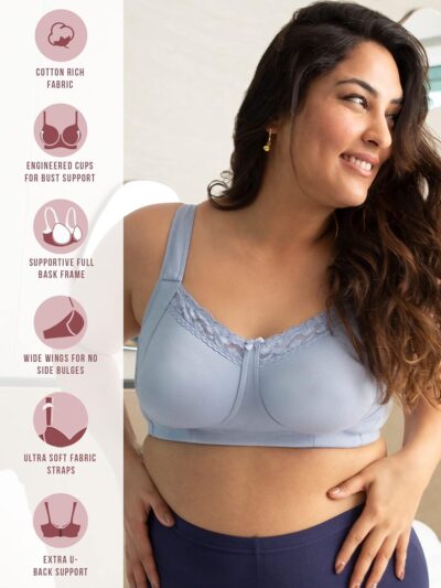 NYKD Super Support Everyday Cotton T-Shirt Push-Up Bra for Women Non Padded, Wirefree, Full Coverage (Everyday Pretty Lace Bra) Bra, NYB190, Light Blue, 40C, 1N - Image 2
