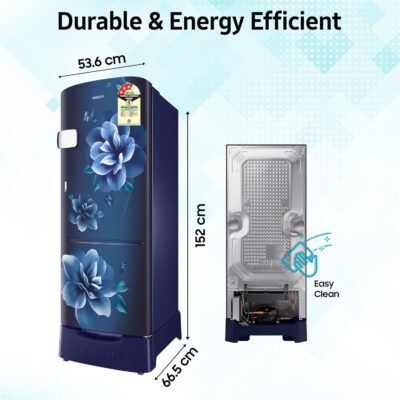 Samsung 223 L, 3 Star, Digital Inverter, Direct-Cool Single Door Refrigerator (RR24D2Z23CU/NL, Camellia Blue, Base Stand Drawer) - Image 5