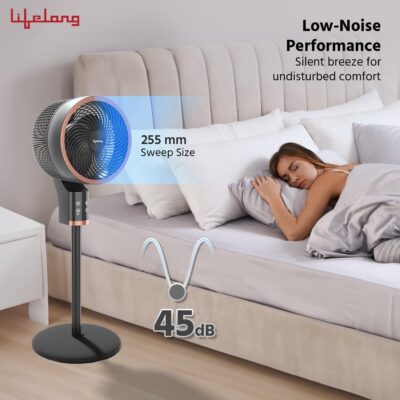 Lifelong Tower Air Circulator with Vertical & Horizontal Swing, Adjustable Height, Touch Panel, 3 Speeds Noiseless Fan with Remote & Aroma Feature for Home, Air Circulator, Pedestal Fan (LLPF16R) - Image 5