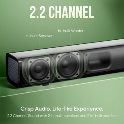 Mivi Fort Q80 Soundbar with 80W Surround Sound, 2.2 Channel soundbar with 2 in-Built subwoofers, Multiple EQ and Input Modes, Remote Accessibility, Bluetooth v5.1, Made in India Sound bar for TV - Image 2