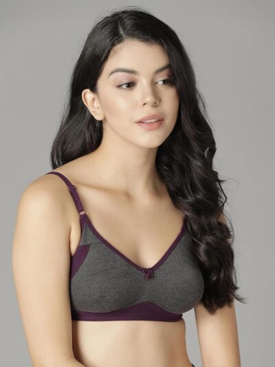 Clovia Women's Cotton Rich Solid Non-Padded Full Cup Wire Free T-Shirt Bra - Dark Grey - Image 7