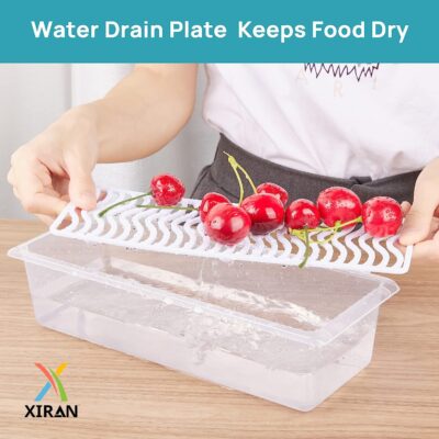 Xiran 6 Fridge Storage Boxes Fridge Organizer with Removable Drain Plate and Lid Stackable Fridge Storage Containers Plastic Freezer Storage Containers for Fish, Meat, Vegetables, Fruits(1500ML) - Image 4