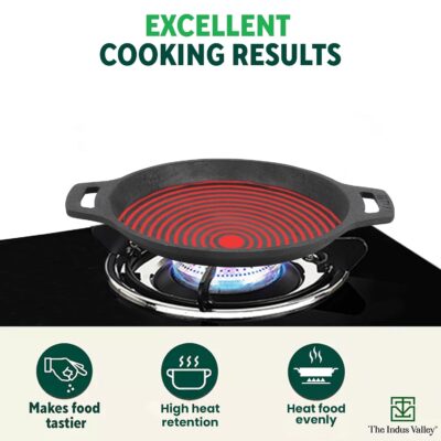 The Indus Valley Preseasoned Cast Iron Fish Fry Pan With Double Handle| Medium 22.4Cm/ 8.8Inch, 1.5Kg | Induction Friendly | Nonstick Fish Fry Pan, 100% Pure & Toxin Free, No Chemical Coating, Black - Image 6