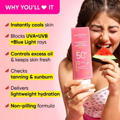 Dot & Key Watermelon Cooling Sunscreen SPF 50+ PA++++ | With Hyaluronic Acid, Instantly Cools Skin, Broad Spectrum Protection | Controls Excess Oil, Checks Tanning, No White Cast, All Skin Types | 50g - Image 4