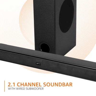 amazon basics Soundbar with Wired Subwoofer, 90W RMS, 2.1 Channel, Remote Control, BT v5.3, HDMI (ARC Cable), Optical, Aux, USB, Compatible with TV, Smart Phones, Tablets, PCs (Black) - Image 3