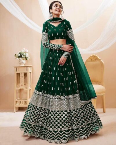 KEDARFAB Women's Georgette Mirror Embroidery Semi-Stitched Lehenga Choli For Women | Designer | Stylish | Wedding Lehenga For Women (Nova) - Image 2